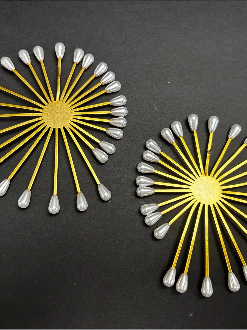 Jira Golden Sunburst Earrings with Silver Pearl Tips